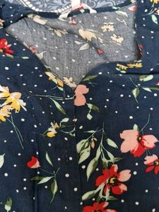 Navy Floral Print Button-Up Top