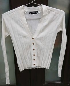 MNG White Ribbed Knit Cardigan