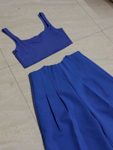 Stylish Blue Crop Top &amp; Palazzo Set