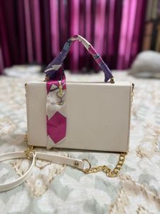 Stylish White Handbag with Scarf Detail