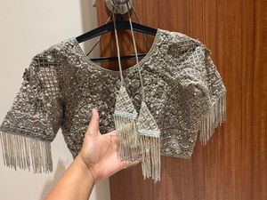Elegant Metallic Saree with blouse Fringe