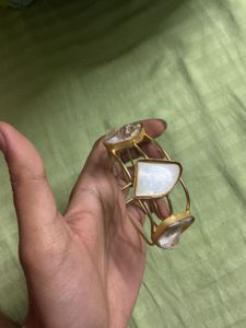 Unique Gold Bracelet with White Stone