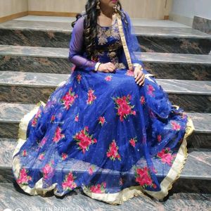Elegant Blue Embroidered Dress