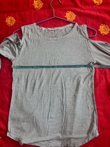 Striped Cold Shoulder Long Sleeve Top
