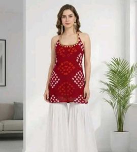 Bohemian Red Bandhani Halter Neck Top