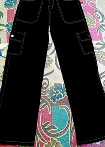 Black Cargo Pants with White Stitching