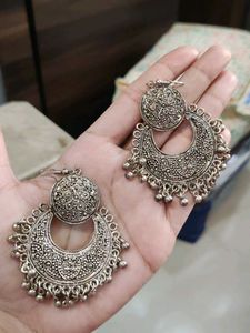 Boho Oxidized Silver Jhumka Earrings
