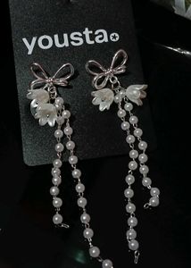 Elegant Flower-bow &amp; Pearl Drop Korean Earrings