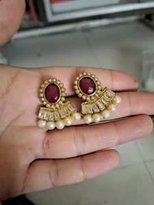 Red Stone Kundan Earring