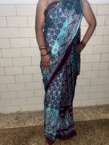 Crepe Teal &amp; Maroon Saree