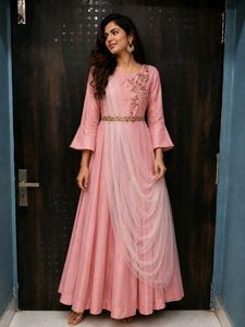Elegant Pink Embroidered Gown