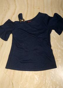 One-Shoulder Navy Blue Top – Size S