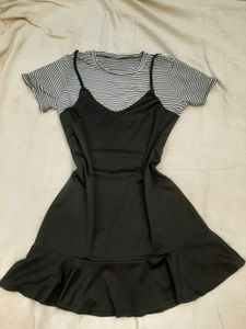 Black Ruffle Hem Slip Dress