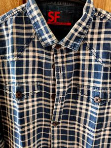SF Men Blue Check Long Sleeve Shirt