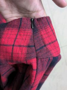 Punk/Grunge Red Plaid Skirt with Black Lace Trim