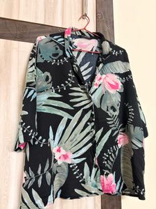 UNISEX Stylish Black Tropical Print Shirt