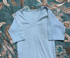 Light Blue V-Neck ribbed Top