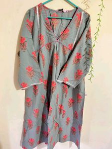Grey Floral Print Kurta