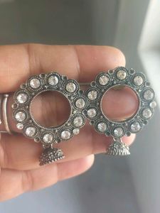 Oxidized Jhumka Earrings with Stones