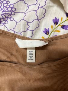 Ribbed Knit Brown Short Sleeve Top