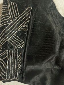Black Blouse Top With Pipe And Sequence Work