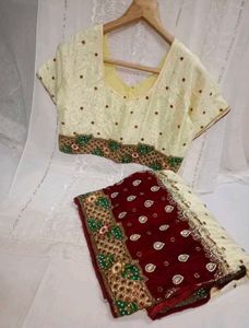 Elegant Cream &amp; Maroon Embroidered Saree