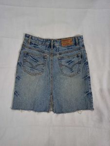 Blue Denim Skirt with Rose sequins Embroidery