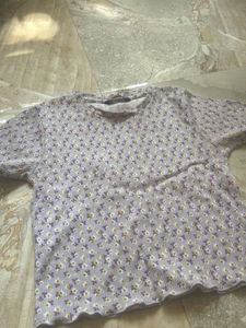 Cute Floral Print Ribbed Top