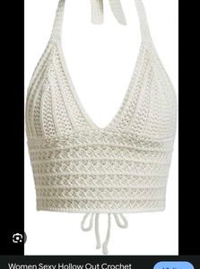 Crochet Halter Neck Crop Top with shorts