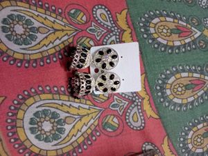 Jhumka Earrings with Black Stones
