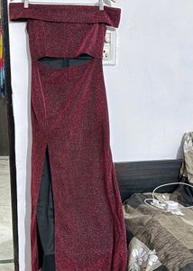 Burgundy Sparkle Off-Shoulder Dress