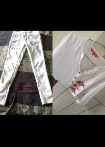 White Jeans and Embroidered Shirt
