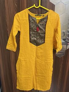 Yellow Kurta with Intricate Neckline