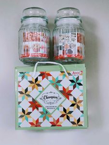New Set of 2 Glass Jars with air tight Lid