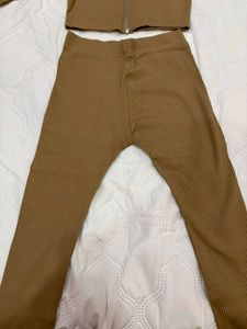 Brown Ribbed Knit Co-ord Set