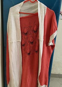 Chic Coral &amp; Cream Cardigan