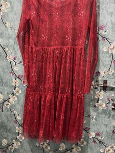 Chic Red Lace Tiered Dress