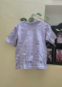 Lavender Striped T-Shirt with white jeans