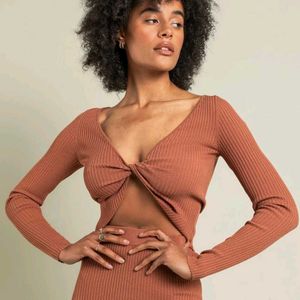Lowest Prices Ribbed Knit Twist Front Crop Top