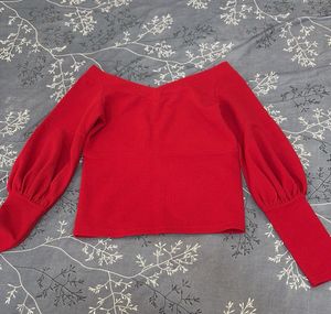 Red Off-Shoulder Balloon Sleeve Top