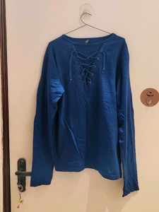Blue Long Sleeve Lace-Up Tee