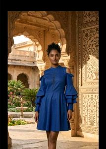 Elegant Blue Cold Shoulder Dress