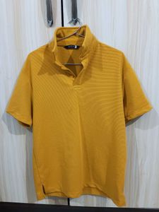 Mustard Yellow Mock Neck T-shirt for Men