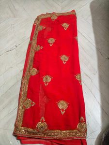 Stunning Red Embroidered Saree