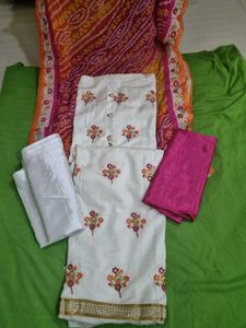 Soft Cotton White 4 Piece Embroidered Dress Materi
