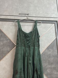 Boho Green Lace-Up Dress