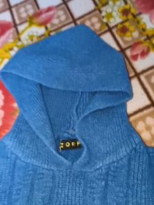 Blue Knitted Hoodie Sweater