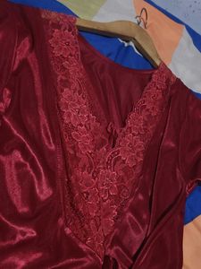 Elegant Red Satin Robe Nighty dress