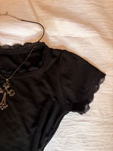 black lace crop top