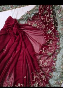 Designer bridal Maroon Embroidered Saree